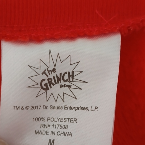 Dr. Seuss The Grinch "Current Mood" Crew-neck Sweatshirt Fuzzy Cuffed Sleeves - Picture 3 of 6